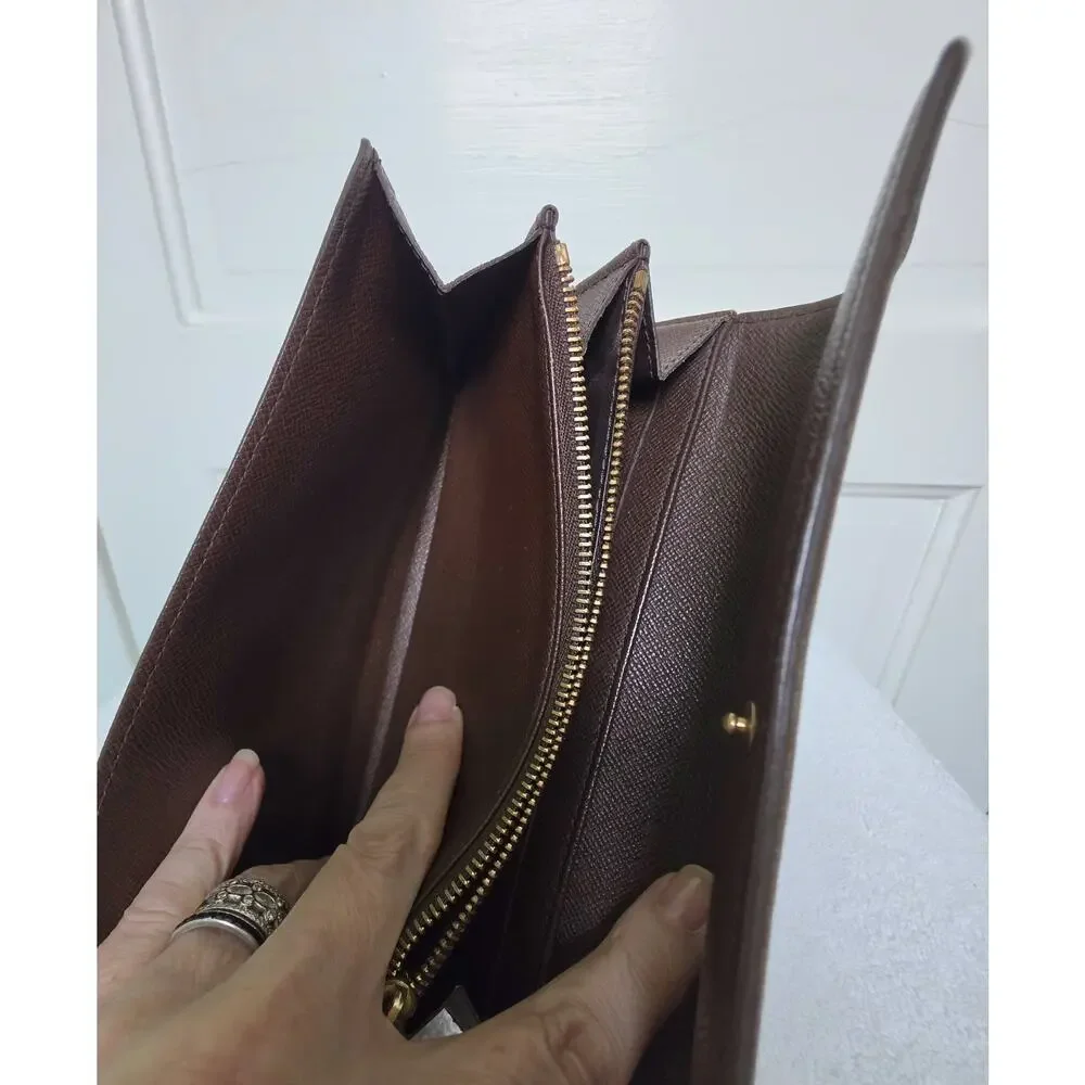 Louis Vuitton Damier Ebene Long Wallet, Logo, Card Slots, Zip Coin